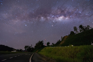 Naklejka na ściany i meble Amazing beautiful of night sky Milky Way Galaxy , Beautiful Milky Way galaxy at Borneo, Long exposure photograph, with grain.Image contain certain grain or noise and soft focus.