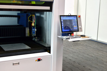 Milling CNC machine control panel with display. Selective focus.