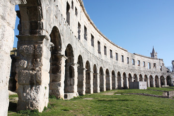 Roman amphitheater Pula. Arena ancient Roman times. Architecture Croatia.
