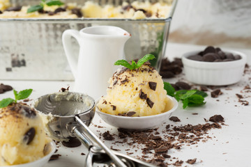 Vanilla Ice Cream With Chocolate and Mint