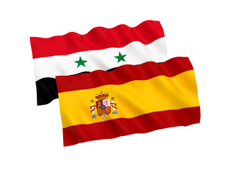 Flags of Spain and Syria on a white background