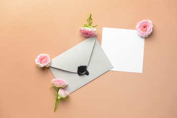 Mockup of invitation on color background