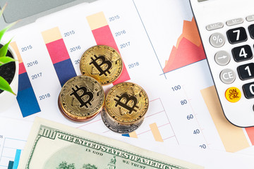 Fototapeta premium bitcoin, chart and us dollar. Finance trading