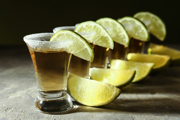 Shots of tequila on table