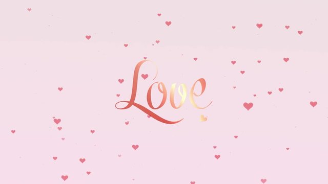 Love confession. Valentine's Day lettering, isolated on white background, which is bedecked with little cute pink hearts. Share love. Zoom. Action. Animation. 4K.
