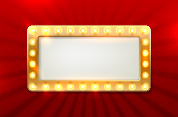 Empty cinema frame with light bulbs and copy space