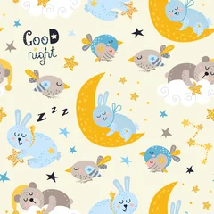 Wallpaper murals Sleeping animals Seamless pattern for boys with sleeping animals