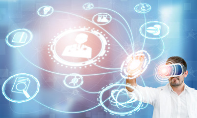 Medical Healthcare Research and Development Concept. Doctor in hospital lab with science health research icon show symbol of medical care technology innovation, medicine discovery and healthcare data.