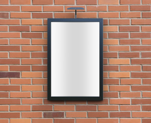 3D rendering of blank billboard (empty advertisement) on brick wall. Empty mockup template	