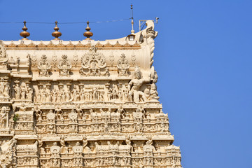 Fragment of the tower of Shri Padmanabhaswamy temple, Trivandrum, Kerala, India