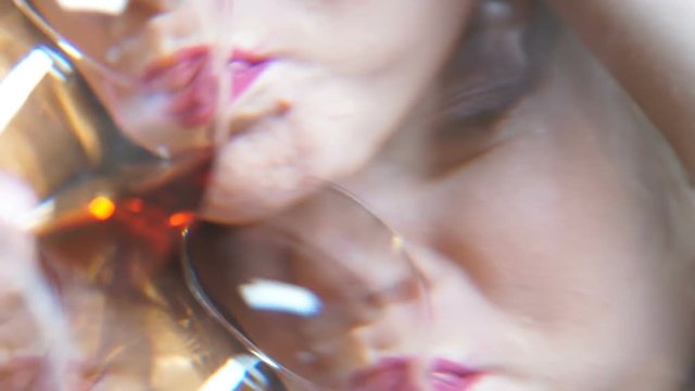 Depressed drunk lady drinking glass of cheep alcohol beverage, wasting life