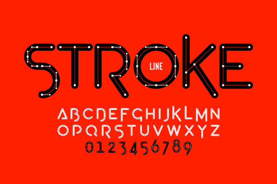 Stroke line font design, Bezier curves style alphabet letters and numbers