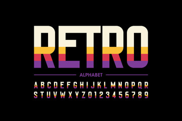 Modern retro style font design, alphabet letters and numbers