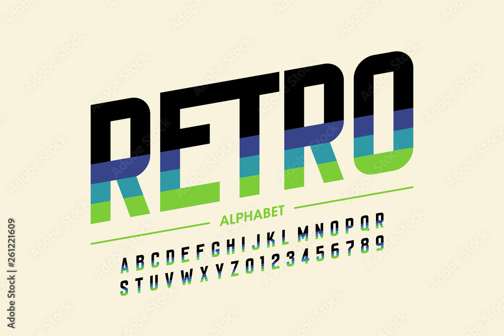 Fototapete modern retro style font design, alphabet letters and numbers