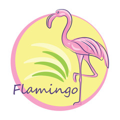 Pink flamingo. Hand drawing vector color illustration. Banner, card, template for printing on t-shirt.
