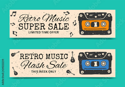 Love Music Vertical Banners Vector Illustration Retro Music