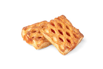 Puff pastry with apple isolated on white background.