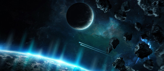 Distant planet system in space with exoplanets 3D rendering elements of this image furnished by NASA © sdecoret