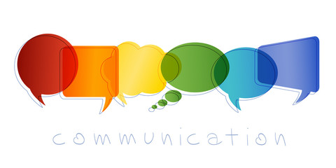 Communication and network concept. Isolated Speech bubble with rainbow colors. Text communication. Online community. Friends chatting. Contacts and online marketing. Vector