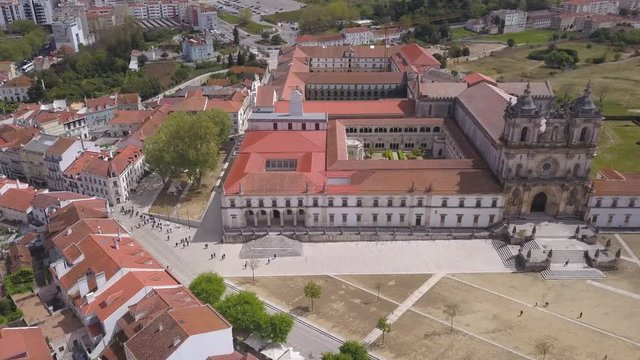 Aerial footage of the historic monastery of Alcoba&ccedil;a located in Portugal.