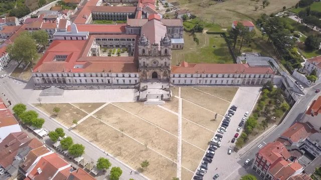 Aerial footage of the historic monastery of Alcoba&ccedil;a located in Portugal.