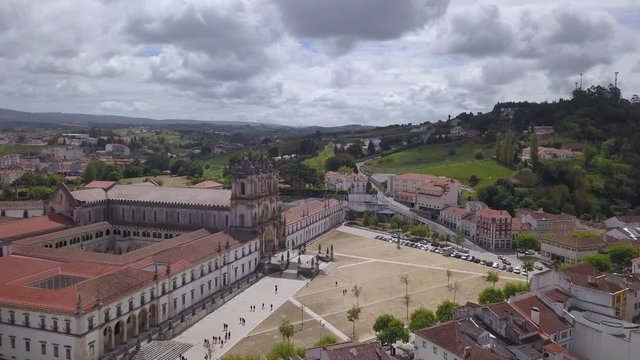 Aerial footage of the historic monastery of Alcoba&ccedil;a located in Portugal.