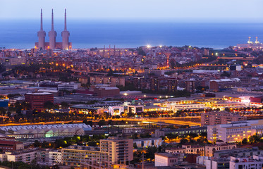 Aerial view of twilight in Barcelona