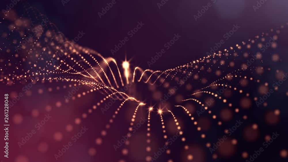 Poster Abstract background of glowing particles with shining bokeh sparkles. Composition with luminous particles that form surface. Smooth animation looped. Golden red 5