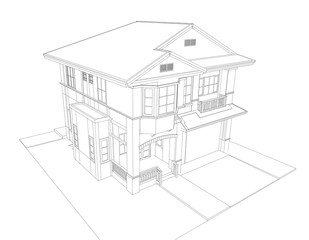 3d wireframe of building. sketch design