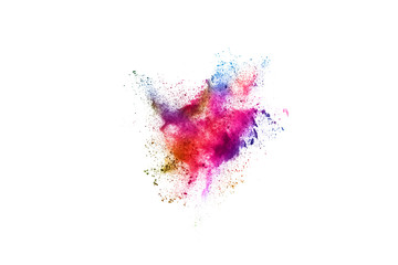 Multicolor powder explosion on White background. Colored cloud. Colorful dust explode. Paint Holi.
