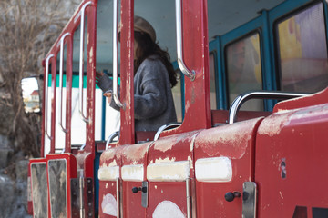 Red vintage bus, vintage sepia texture, London