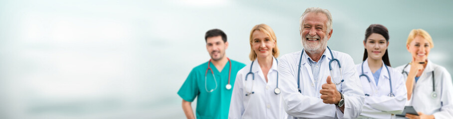 Healthcare people group. Professional doctor working in hospital office or clinic with other...
