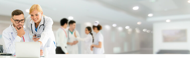 Healthcare people group. Professional doctor working in hospital office or clinic with other...