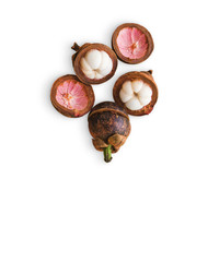 Close-up view of fresh Thailand mangosteen isolated on white background