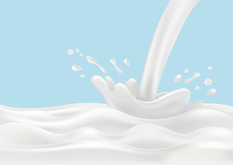 pouring milk splash isolated on blue background. vector illustration