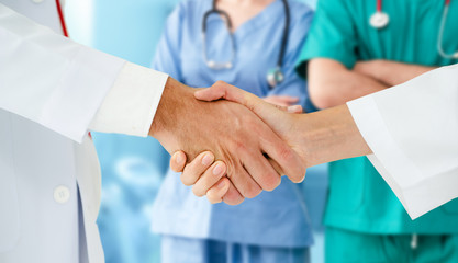 Healthcare people group. Professional doctor working in hospital office or clinic with other doctors, nurse and surgeon. Medical technology research institute and doctor staff service concept.