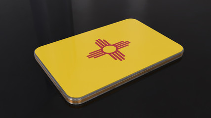 New Mexico 3D glossy flag object isolated on black background.