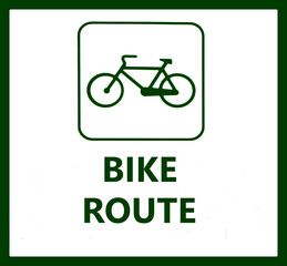 Bike route sign on white background.