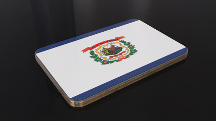 West Virginia 3D glossy flag object isolated on black background.