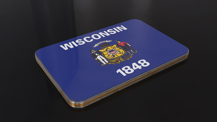 Wisconsin 3D glossy flag object isolated on black background.