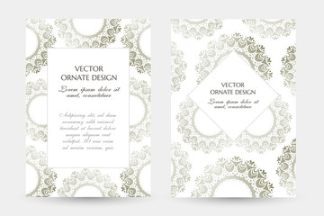 Siler ring in asian style. Stylish vertical posters with ornamental frames on the white background. Vector design with decoration elements and copy space for wedding invitation, anniversary cards.