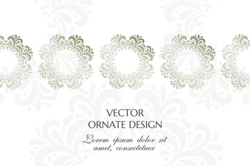 Silver rings. Graceful horizontal banner with ornamental border on the white background. Vector design with decorative elements and copy space for wedding invitation, anniversary card 
