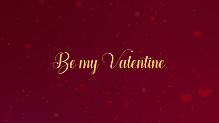 Be my Valentine Love confession. Valentine's Day lettering is isolated on red background, which is bedecked with little cute red hearts. Share love.