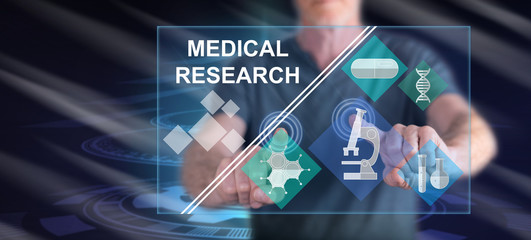 Man touching a medical research concept