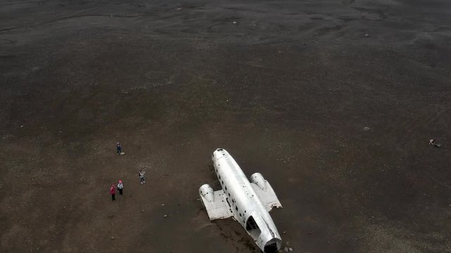 wrecked plane in Iceland Drone shoot. Pan up