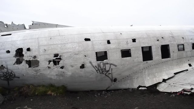 wrecked plane in Iceland Drone shoot. Pan