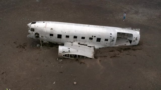 wrecked plane in Iceland Drone shoot. Rotating
