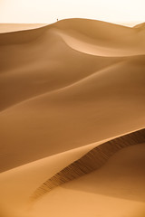 Vast expanses of desert and a small figure of a man in the distance