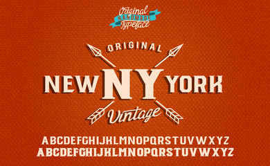 New York. Retro and vintage hadmade logo and font. Print on clothes, sticker. Serif font.	
