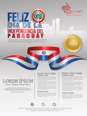 Celebrating Paraguay Independence Day. Abstract waving flag on Poster, flayer and brochure background template